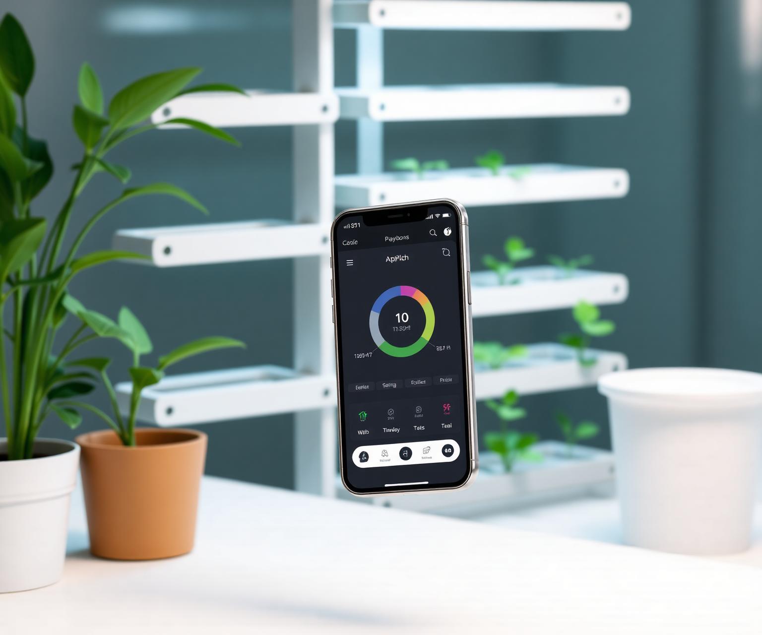 App FLÔ monitorando horta vertical em tempo real